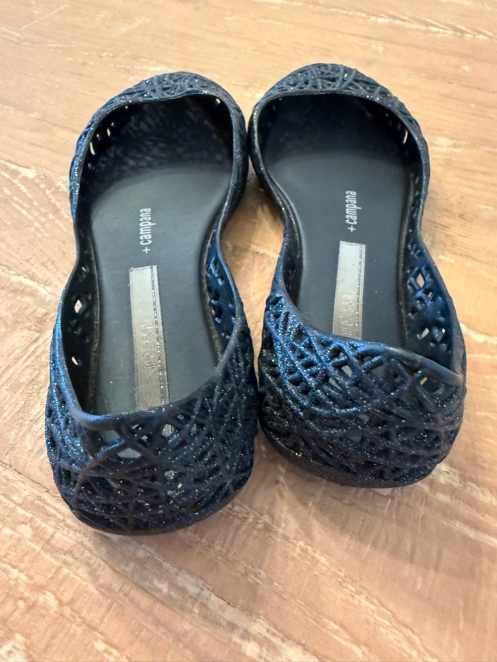 Mini Melissa Black Glitter Laser-Cut Girls’ Ballet Flats - Picture 3 of 5